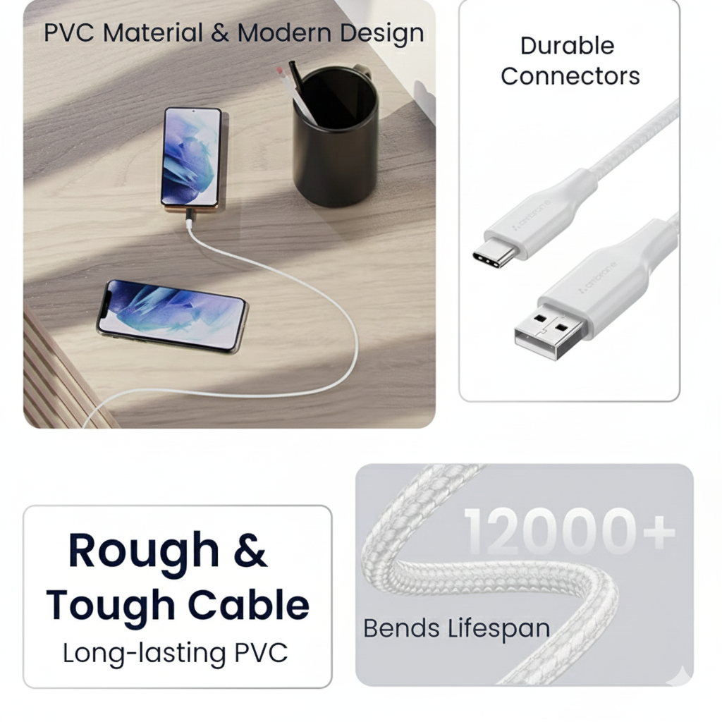 Bajtimes 30W USB to USB-C Cable, White, Data Sync and Charging Cable - Image 5