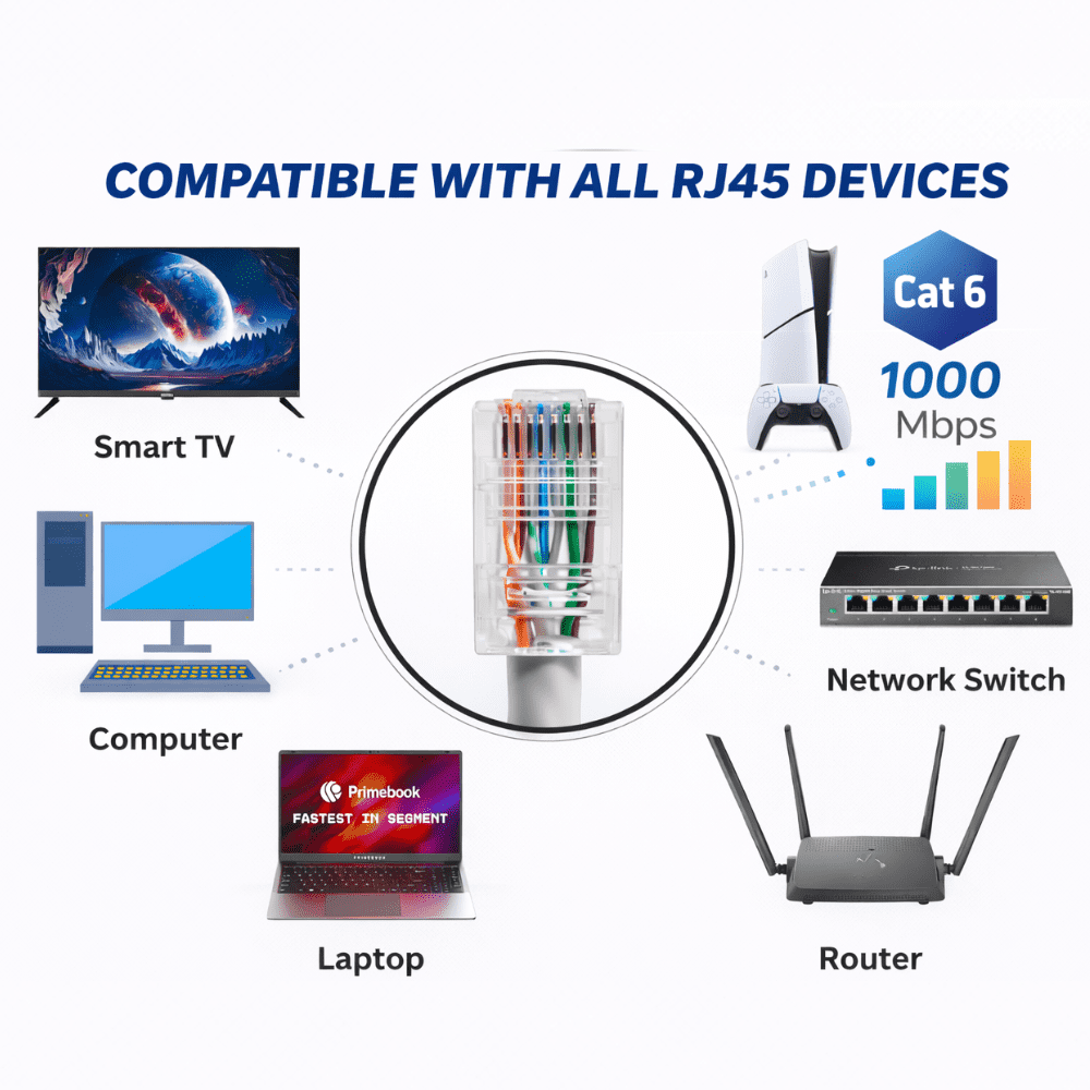 2 PCS CAT6 Ethernet LAN Cable 1 Meter – High Speed 1000 Mbps RJ45 Network Internet Cable for Router, Laptop, PC & Modem - Image 3